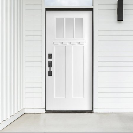 Codel Doors 32" x 80" Primed White Shaker Exterior Fiberglass Door 2868LHISPSFHER2033C69161DB